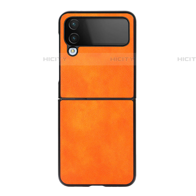 Coque Luxe Cuir et Plastique Housse Etui Mat C09 pour Samsung Galaxy Z Flip4 5G Orange Plus