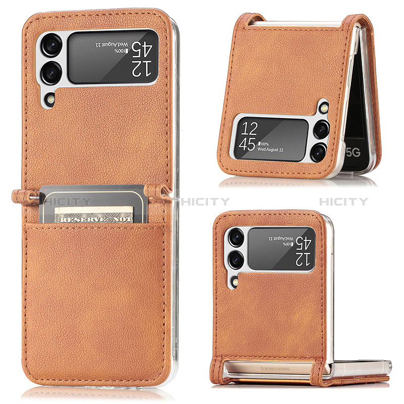 Coque Luxe Cuir et Plastique Housse Etui Mat H01 pour Samsung Galaxy Z Flip3 5G Marron Plus