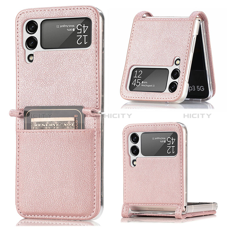 Coque Luxe Cuir et Plastique Housse Etui Mat H01 pour Samsung Galaxy Z Flip3 5G Or Rose Plus