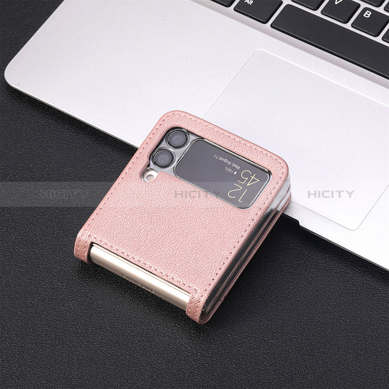 Coque Luxe Cuir et Plastique Housse Etui Mat H02 pour Samsung Galaxy Z Flip3 5G Or Rose Plus