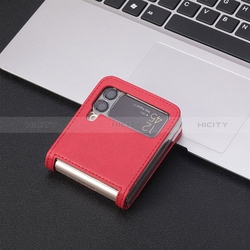 Coque Luxe Cuir et Plastique Housse Etui Mat H02 pour Samsung Galaxy Z Flip3 5G Rouge Plus