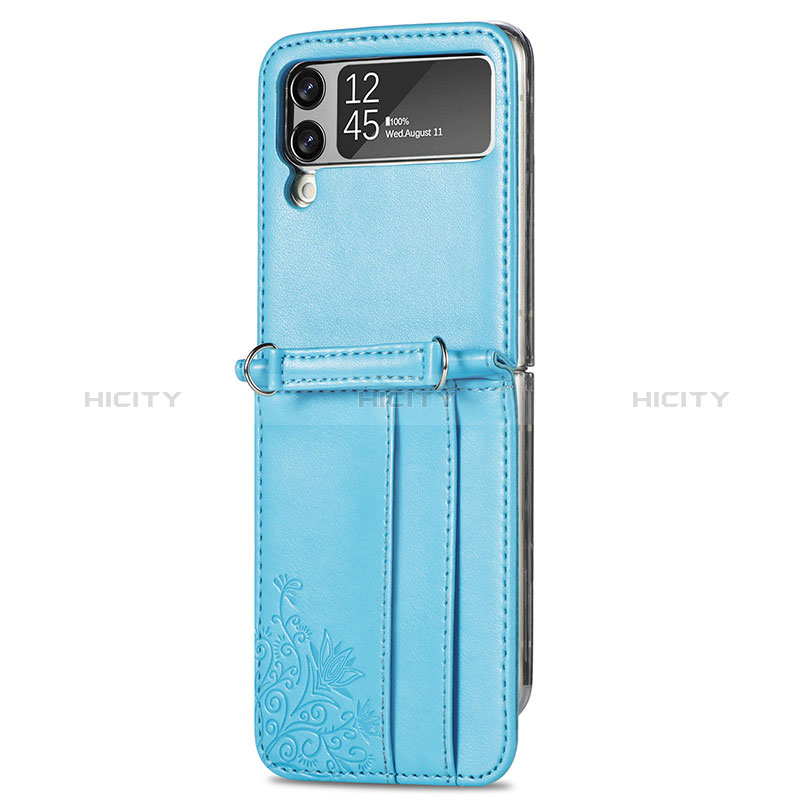 Coque Luxe Cuir et Plastique Housse Etui Mat H04 pour Samsung Galaxy Z Flip3 5G Bleu Plus