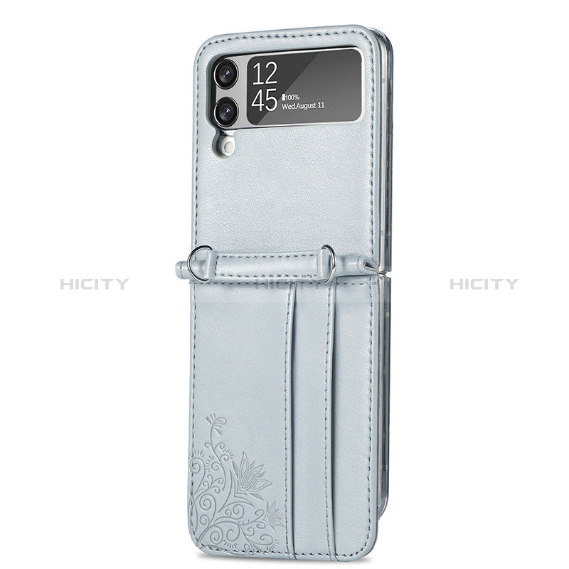 Coque Luxe Cuir et Plastique Housse Etui Mat H04 pour Samsung Galaxy Z Flip3 5G Gris Plus