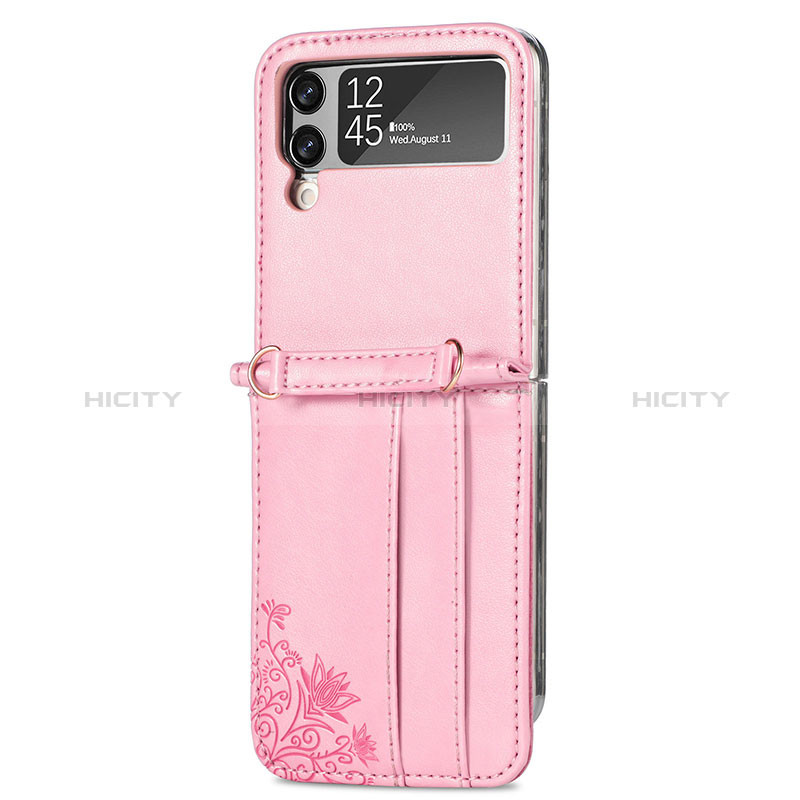 Coque Luxe Cuir et Plastique Housse Etui Mat H04 pour Samsung Galaxy Z Flip3 5G Or Rose Plus