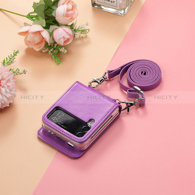 Coque Luxe Cuir et Plastique Housse Etui Mat H05 pour Samsung Galaxy Z Flip3 5G Violet Plus