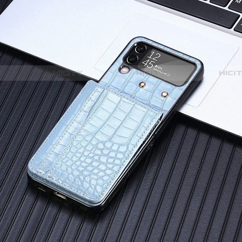 Coque Luxe Cuir et Plastique Housse Etui Mat H05 pour Samsung Galaxy Z Flip4 5G Bleu Plus