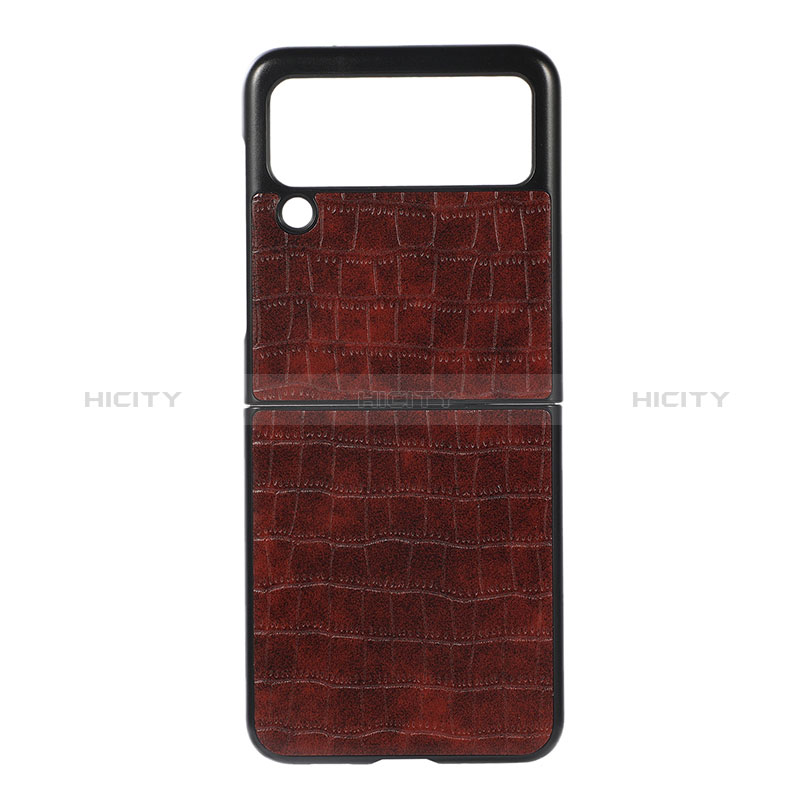 Coque Luxe Cuir et Plastique Housse Etui Mat H06 pour Samsung Galaxy Z Flip3 5G Marron Plus