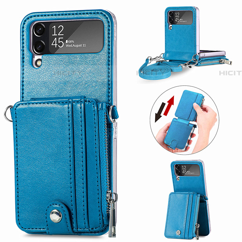 Coque Luxe Cuir et Plastique Housse Etui Mat H06 pour Samsung Galaxy Z Flip4 5G Bleu Plus