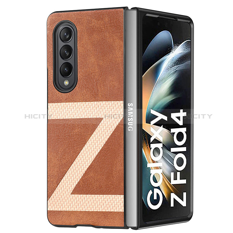 Coque Luxe Cuir et Plastique Housse Etui Mat H08 pour Samsung Galaxy Z Fold3 5G Marron Plus