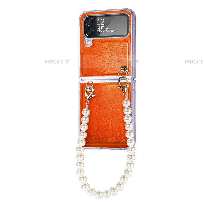 Coque Luxe Cuir et Plastique Housse Etui Mat H09 pour Samsung Galaxy Z Flip4 5G Orange Plus