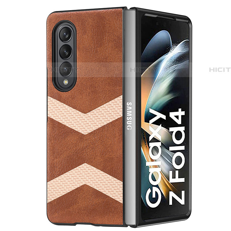 Coque Luxe Cuir et Plastique Housse Etui Mat H09 pour Samsung Galaxy Z Fold4 5G Marron Plus