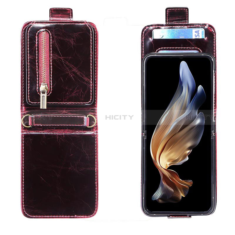 Coque Luxe Cuir et Plastique Housse Etui Mat JD2 pour Samsung Galaxy Z Flip3 5G Rouge Plus