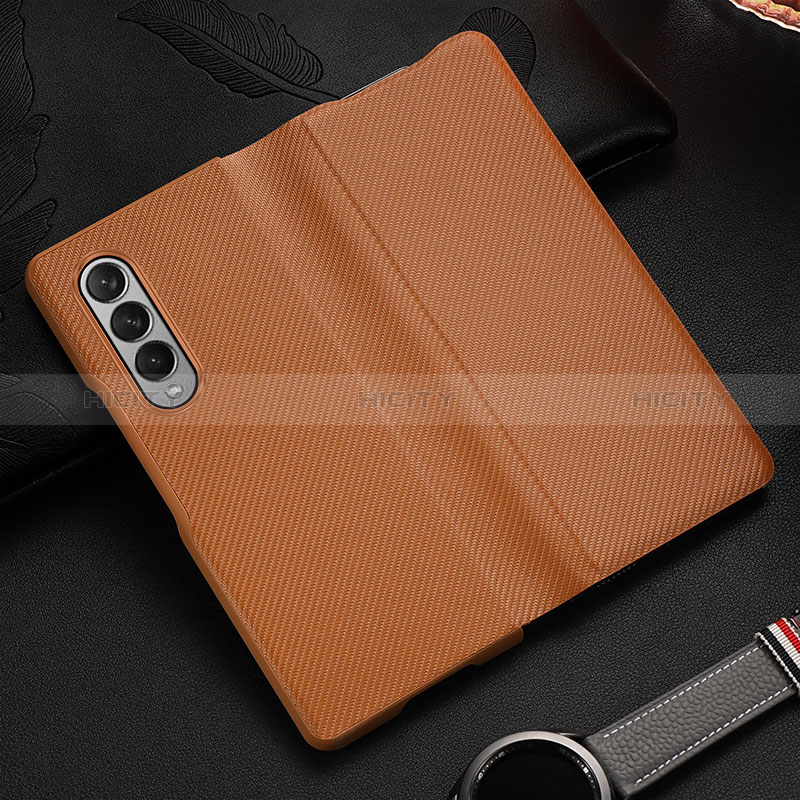 Coque Luxe Cuir et Plastique Housse Etui Mat L01 pour Samsung Galaxy Z Fold3 5G Marron Plus