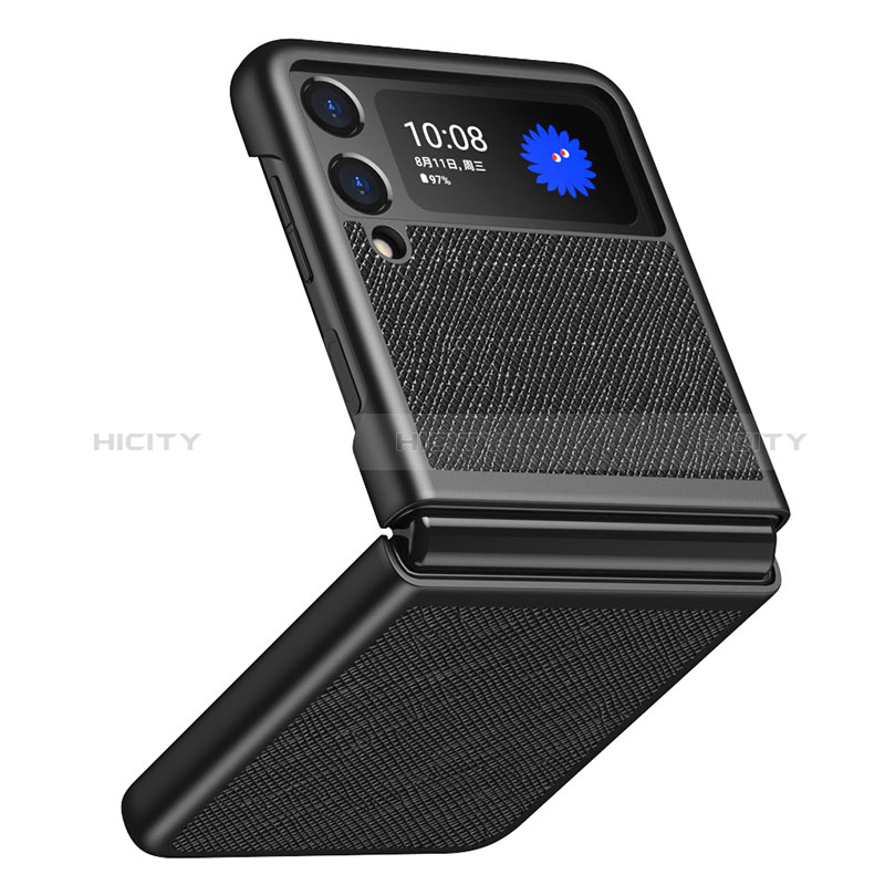 Coque Luxe Cuir et Plastique Housse Etui Mat L02 pour Samsung Galaxy Z Flip3 5G Noir Plus