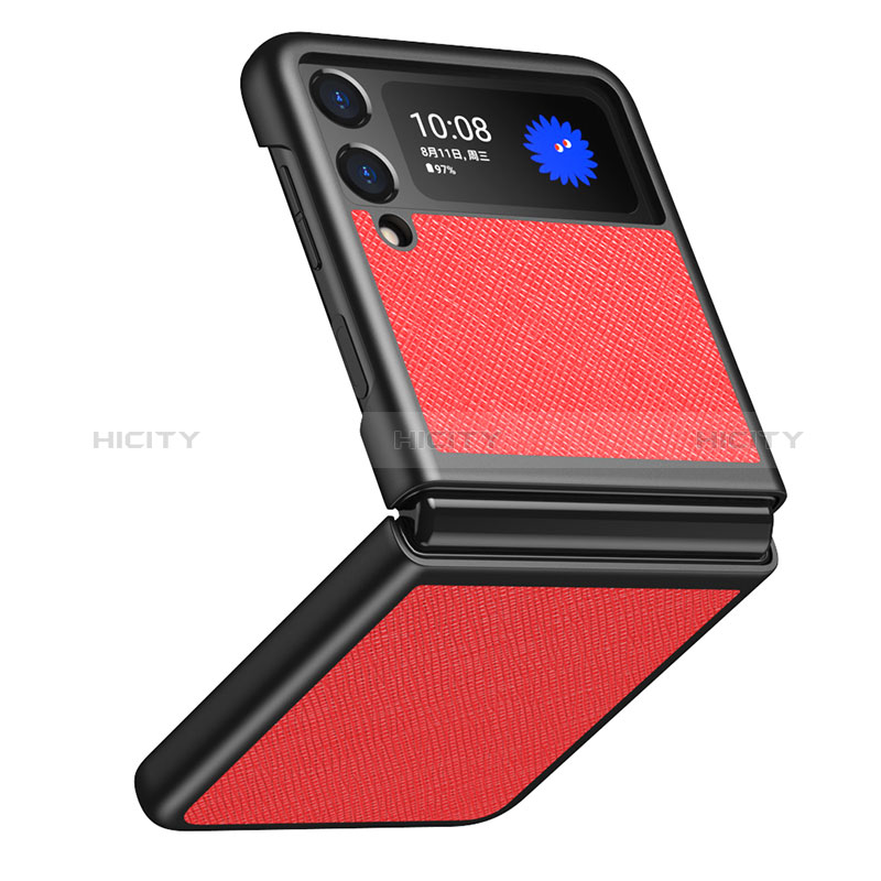 Coque Luxe Cuir et Plastique Housse Etui Mat L02 pour Samsung Galaxy Z Flip3 5G Rouge Plus