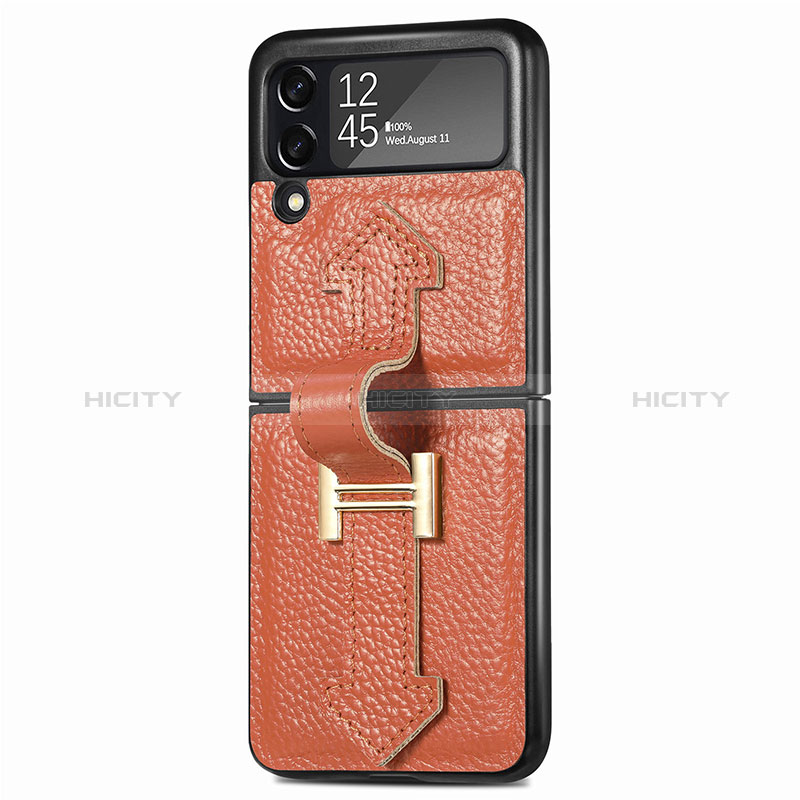 Coque Luxe Cuir et Plastique Housse Etui Mat L05 pour Samsung Galaxy Z Flip3 5G Orange Plus