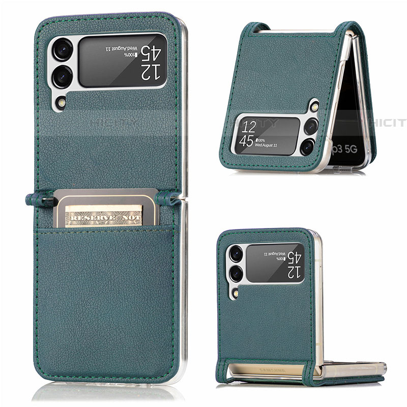 Coque Luxe Cuir et Plastique Housse Etui Mat L05 pour Samsung Galaxy Z Flip4 5G Vert Plus