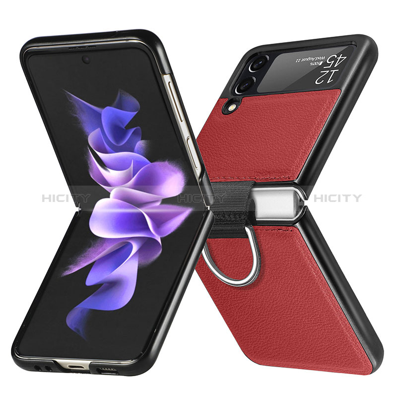 Coque Luxe Cuir et Plastique Housse Etui Mat L06 pour Samsung Galaxy Z Flip3 5G Rouge Plus