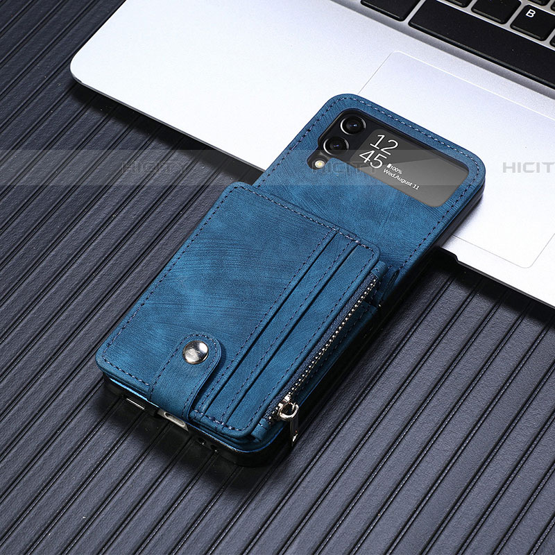 Coque Luxe Cuir et Plastique Housse Etui Mat L06 pour Samsung Galaxy Z Flip4 5G Bleu Plus