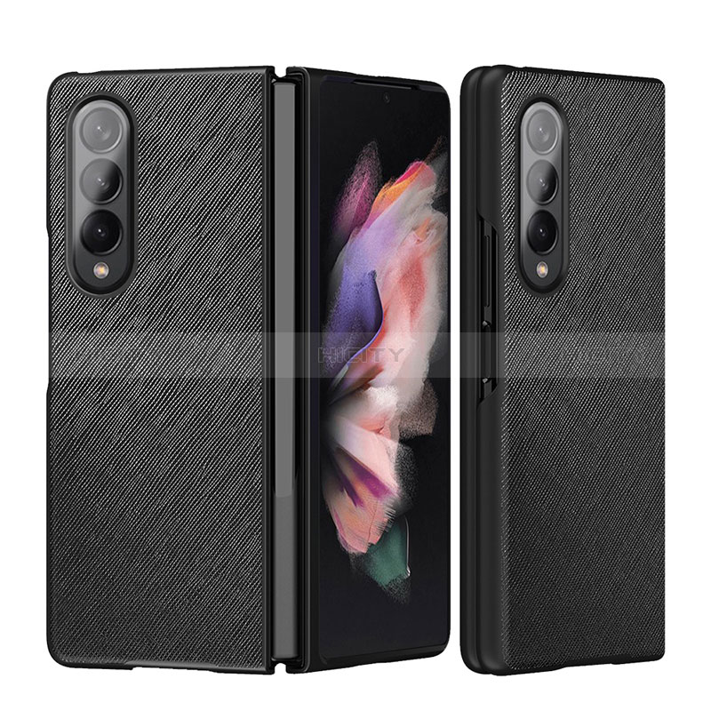 Coque Luxe Cuir et Plastique Housse Etui Mat L06 pour Samsung Galaxy Z Fold3 5G Noir Plus