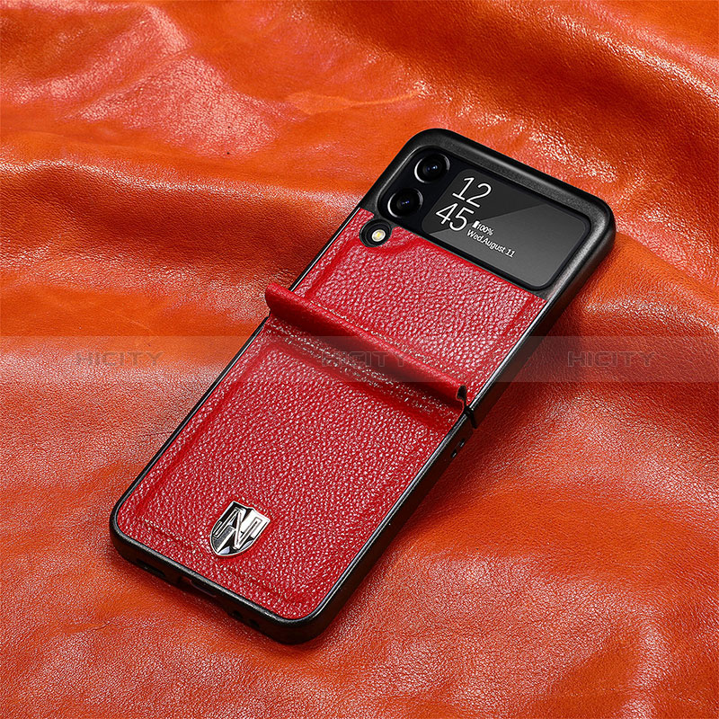 Coque Luxe Cuir et Plastique Housse Etui Mat L08 pour Samsung Galaxy Z Flip3 5G Rouge Plus