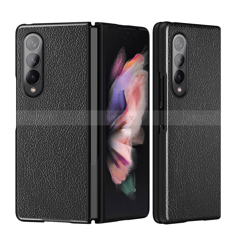 Coque Luxe Cuir et Plastique Housse Etui Mat L08 pour Samsung Galaxy Z Fold3 5G Noir Plus