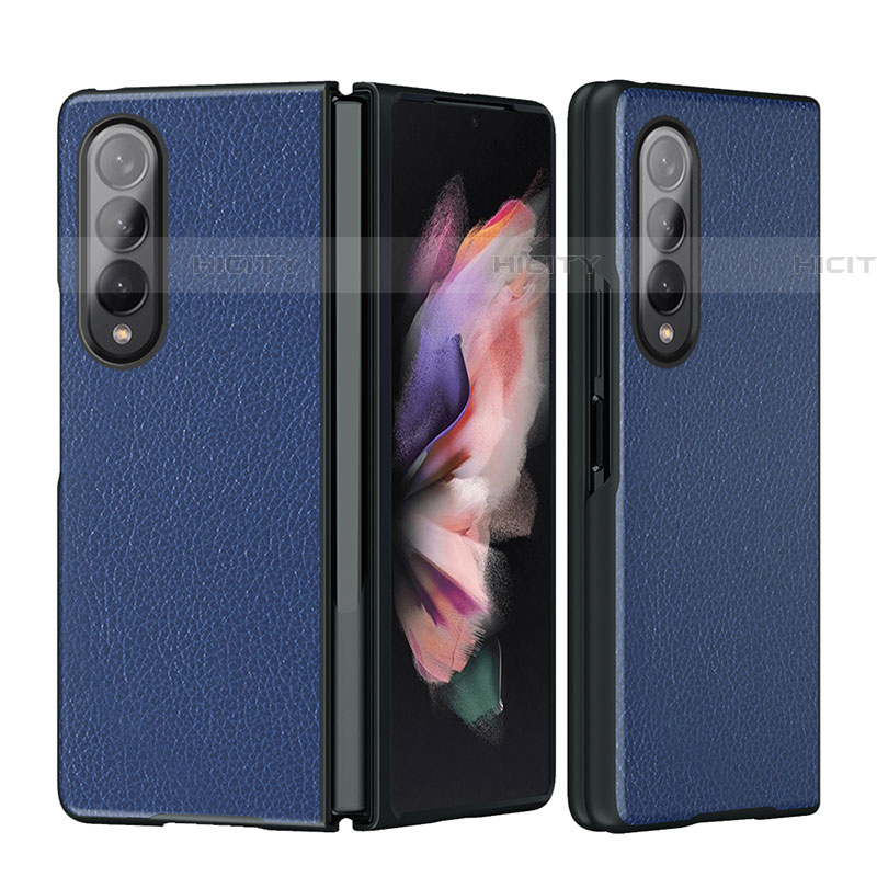 Coque Luxe Cuir et Plastique Housse Etui Mat L08 pour Samsung Galaxy Z Fold4 5G Bleu Plus