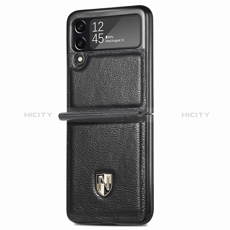 Coque Luxe Cuir et Plastique Housse Etui Mat L09 pour Samsung Galaxy Z Flip3 5G Noir Plus