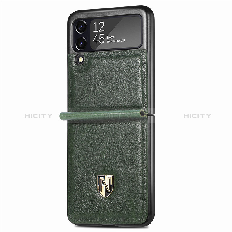 Coque Luxe Cuir et Plastique Housse Etui Mat L09 pour Samsung Galaxy Z Flip3 5G Vert Plus