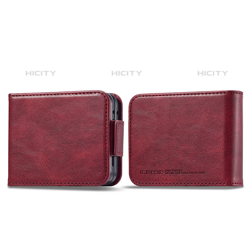 Coque Luxe Cuir et Plastique Housse Etui Mat LC1 pour Samsung Galaxy Z Flip5 5G Rouge Plus