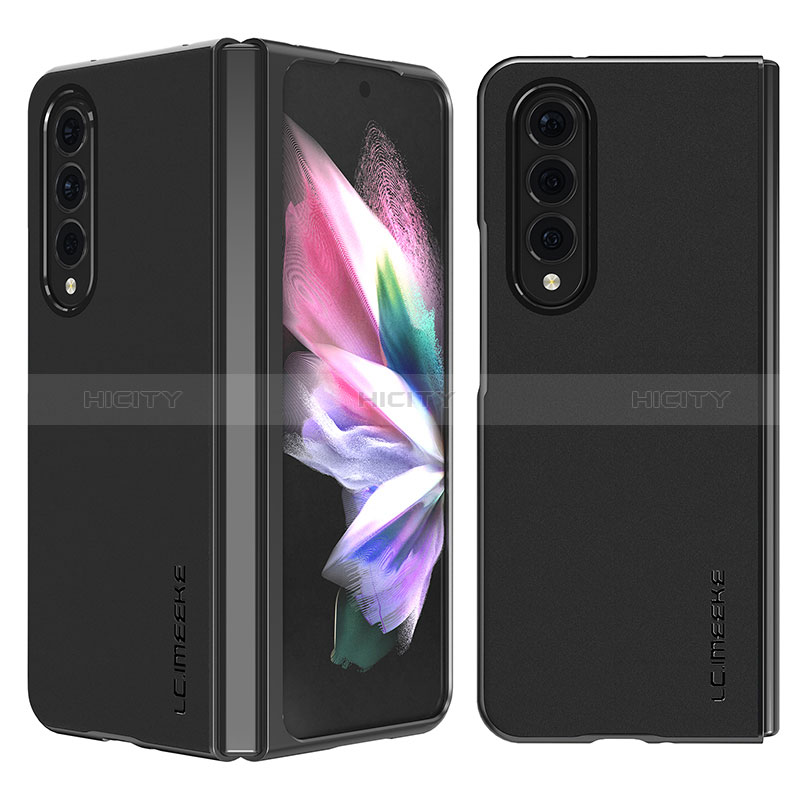 Coque Luxe Cuir et Plastique Housse Etui Mat LC1 pour Samsung Galaxy Z Fold3 5G Noir Plus