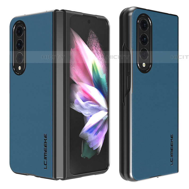 Coque Luxe Cuir et Plastique Housse Etui Mat LC1 pour Samsung Galaxy Z Fold4 5G Bleu Plus