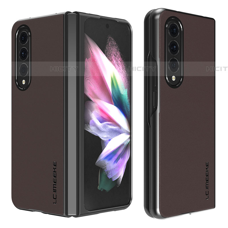 Coque Luxe Cuir et Plastique Housse Etui Mat LC1 pour Samsung Galaxy Z Fold4 5G Marron Plus