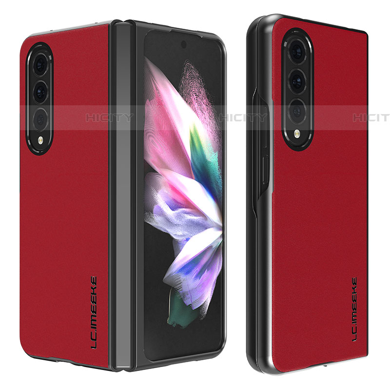 Coque Luxe Cuir et Plastique Housse Etui Mat LC1 pour Samsung Galaxy Z Fold4 5G Rouge Plus