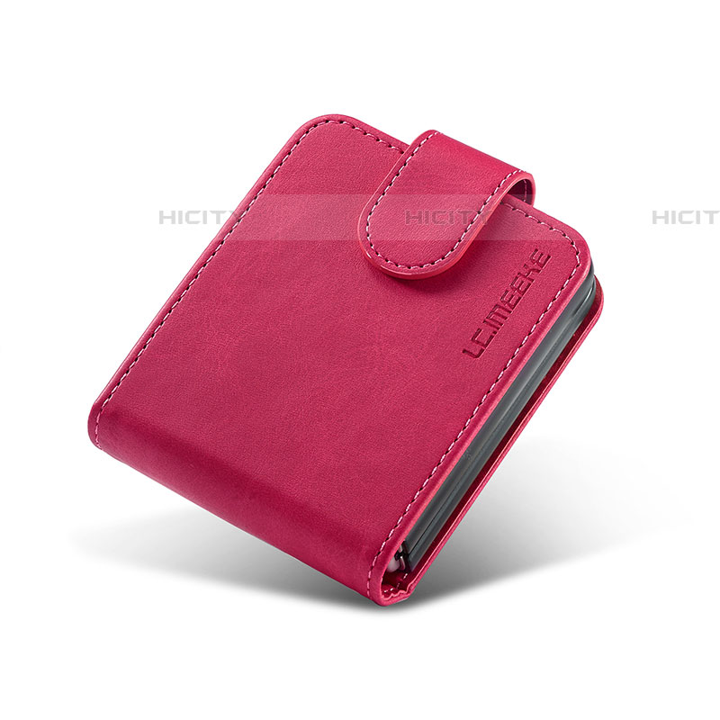 Coque Luxe Cuir et Plastique Housse Etui Mat LC2 pour Samsung Galaxy Z Flip4 5G Rose Rouge Plus