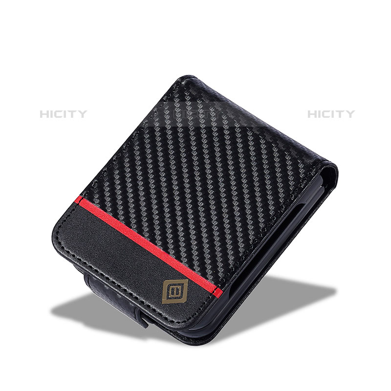 Coque Luxe Cuir et Plastique Housse Etui Mat LC2 pour Samsung Galaxy Z Flip5 5G Rouge et Noir Plus