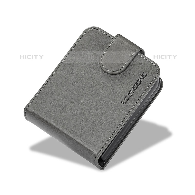 Coque Luxe Cuir et Plastique Housse Etui Mat LC6 pour Samsung Galaxy Z Flip5 5G Gris Plus