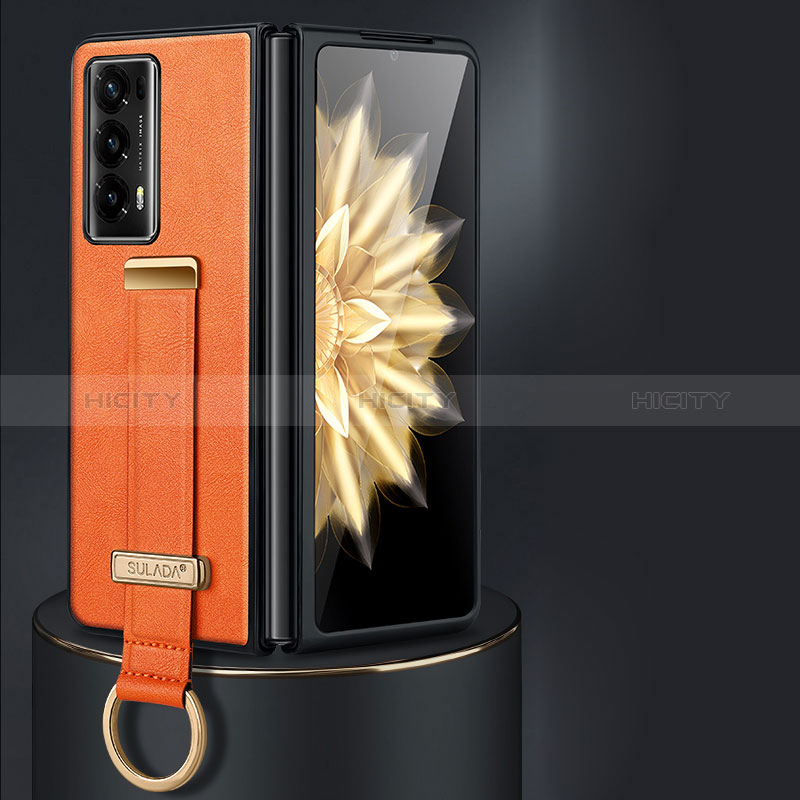 Coque Luxe Cuir et Plastique Housse Etui Mat LD1 pour Huawei Honor Magic V2 5G Orange Plus