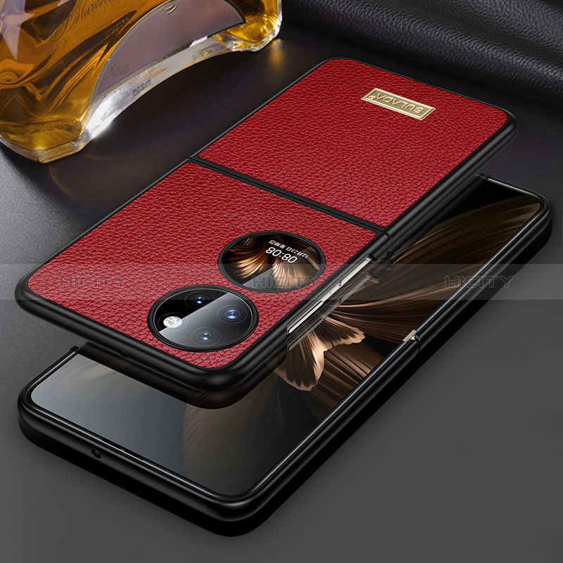 Coque Luxe Cuir et Plastique Housse Etui Mat LD1 pour Huawei P60 Pocket Rouge Plus