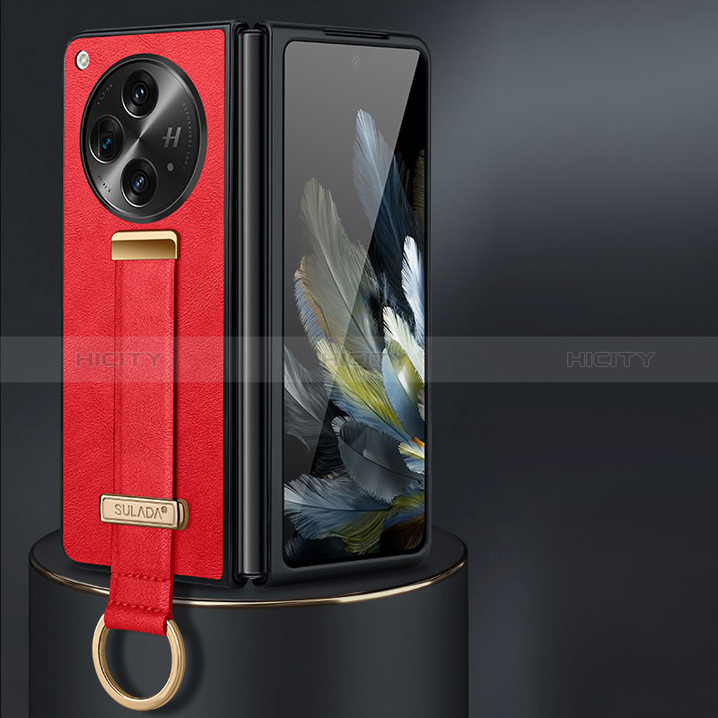 Coque Luxe Cuir et Plastique Housse Etui Mat LD1 pour OnePlus Open 5G Rouge Plus