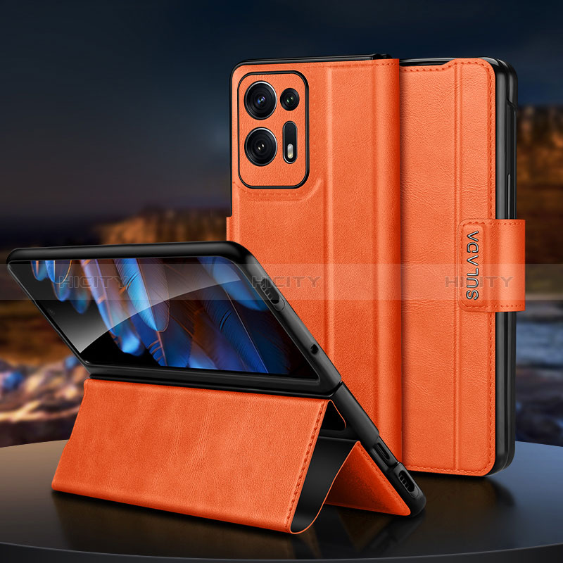 Coque Luxe Cuir et Plastique Housse Etui Mat LD1 pour Oppo Find N2 5G Orange Plus