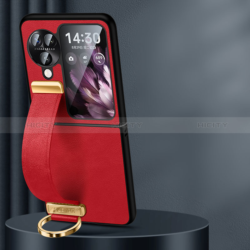 Coque Luxe Cuir et Plastique Housse Etui Mat LD1 pour Oppo Find N3 Flip 5G Rouge Plus