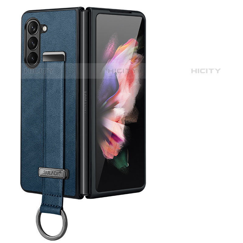 Coque Luxe Cuir et Plastique Housse Etui Mat LD1 pour Samsung Galaxy Z Fold5 5G Bleu Plus