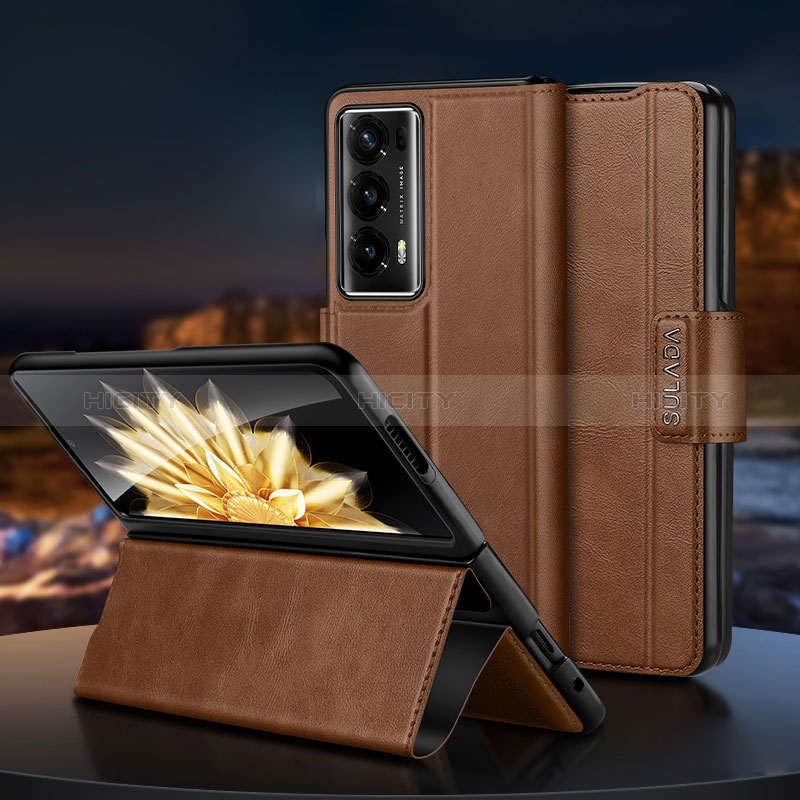 Coque Luxe Cuir et Plastique Housse Etui Mat LD2 pour Huawei Honor Magic V2 5G Marron Plus