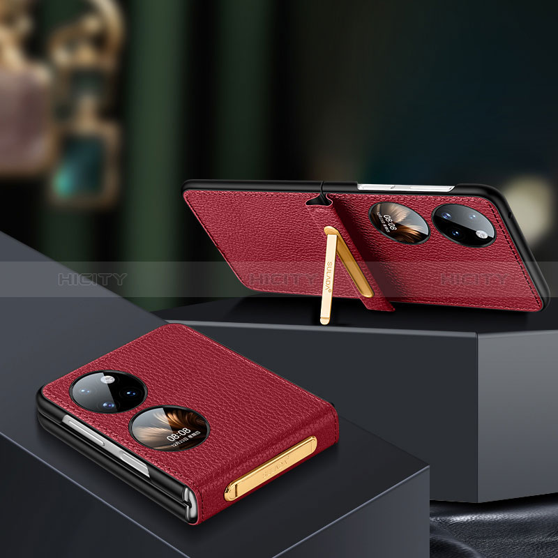 Coque Luxe Cuir et Plastique Housse Etui Mat LD2 pour Huawei P60 Pocket Rouge Plus
