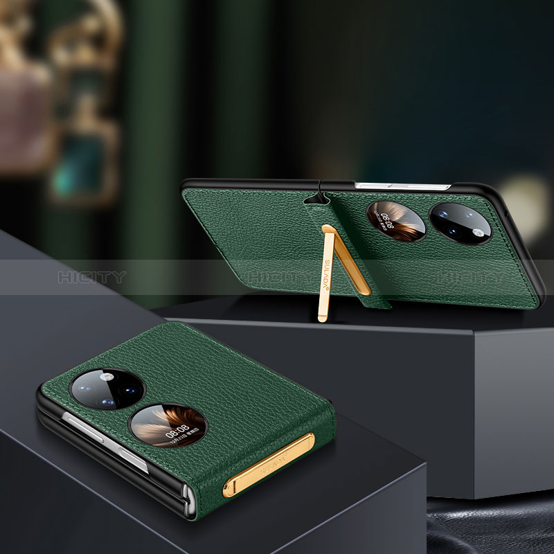 Coque Luxe Cuir et Plastique Housse Etui Mat LD2 pour Huawei P60 Pocket Vert Plus
