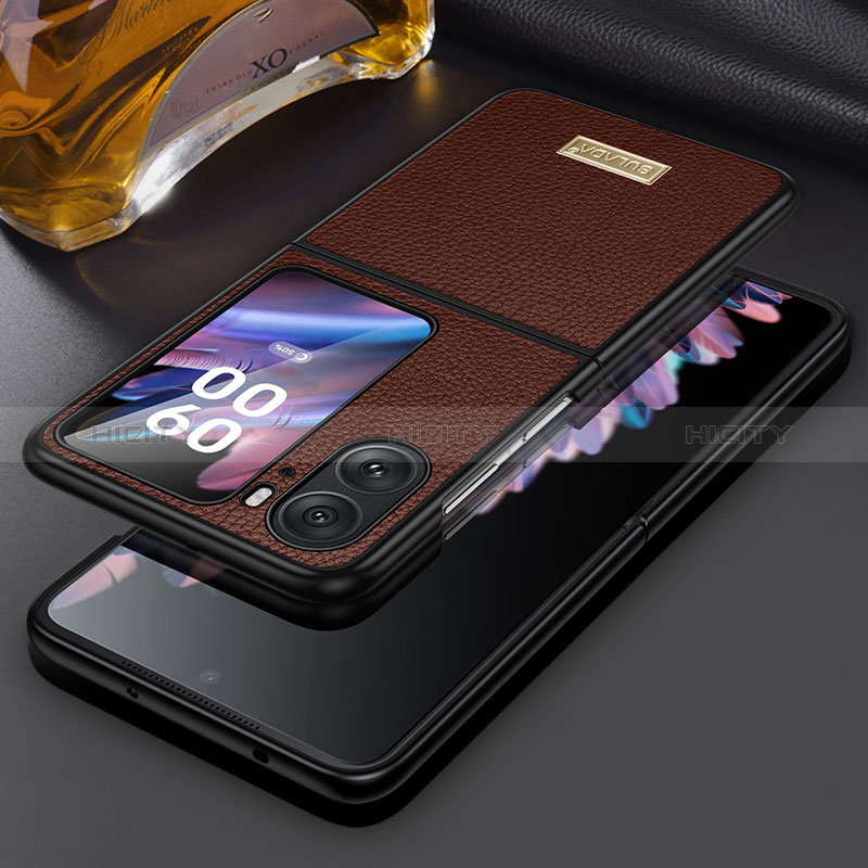 Coque Luxe Cuir et Plastique Housse Etui Mat LD2 pour Oppo Find N2 Flip 5G Marron Plus