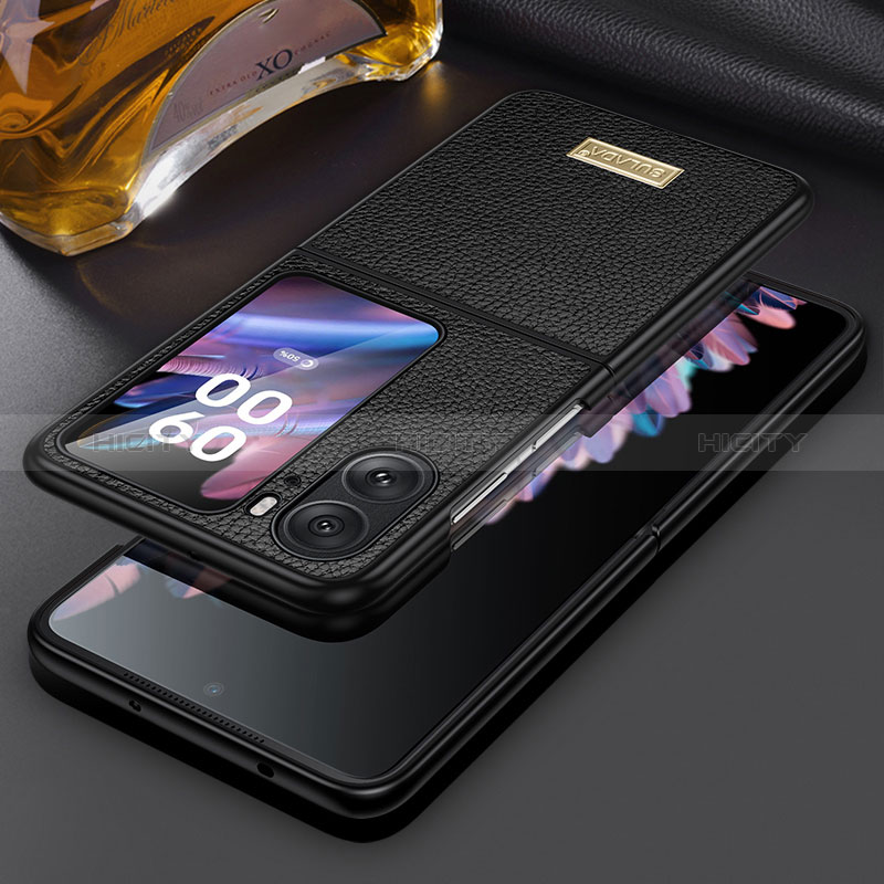 Coque Luxe Cuir et Plastique Housse Etui Mat LD2 pour Oppo Find N2 Flip 5G Noir Plus