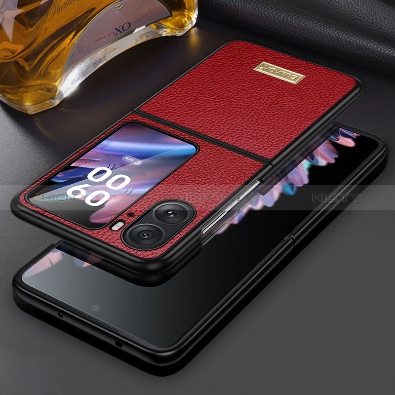 Coque Luxe Cuir et Plastique Housse Etui Mat LD2 pour Oppo Find N2 Flip 5G Rouge Plus