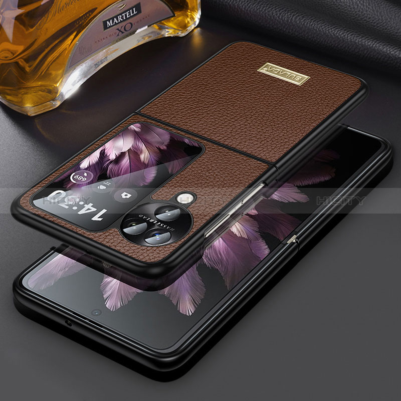 Coque Luxe Cuir et Plastique Housse Etui Mat LD2 pour Oppo Find N3 Flip 5G Marron Plus